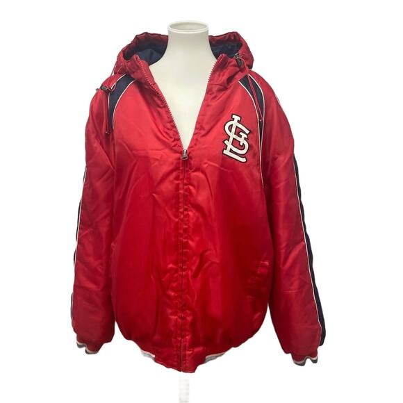 MLB St Louis Cardinals Baseball Mens XL Full Zip Up Hooded Warm Coat W Repairs - Picture 1 of 10